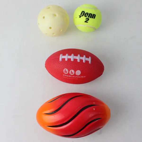 Lot of 4 Balls - 2 Footballs, Tennis Ball & Wiffle Ball, Used
