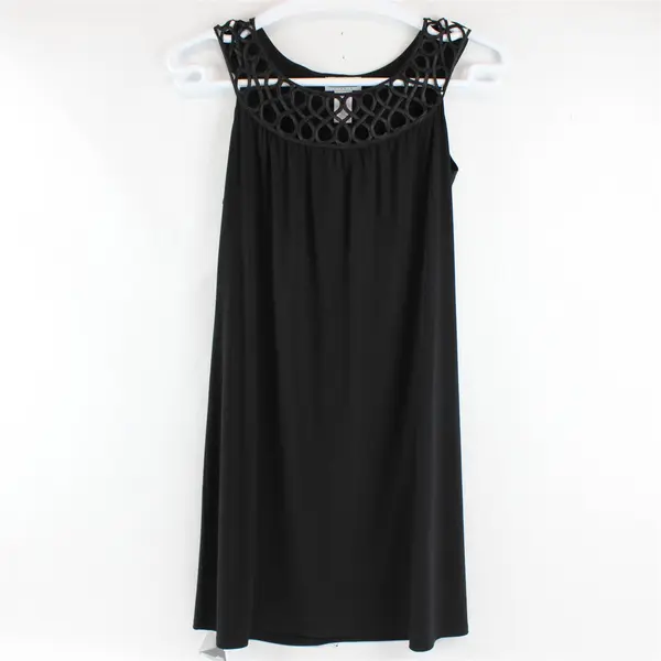 Vtg En Focus Studio Women's 10 Black Embellished Lattice Collar Sleeveless Dress