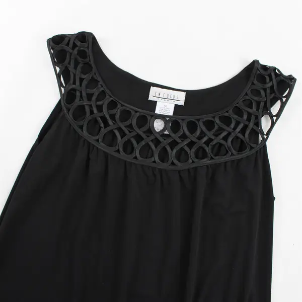 Vtg En Focus Studio Women's 10 Black Embellished Lattice Collar Sleeveless Dress