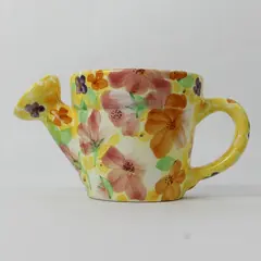 Hand-Painted Ceramic Watering Can Yellow Floral Indoor Decorative 8in