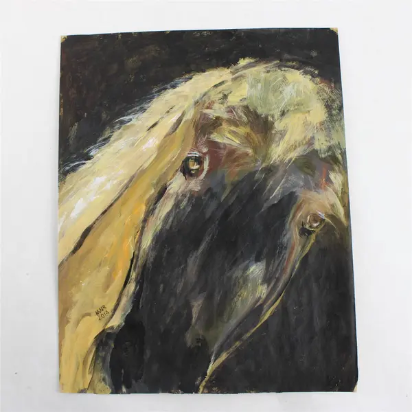 Lot of 3 Signed Mary Rash Original Animal Paintings - Giraffe, Horse, and Goat