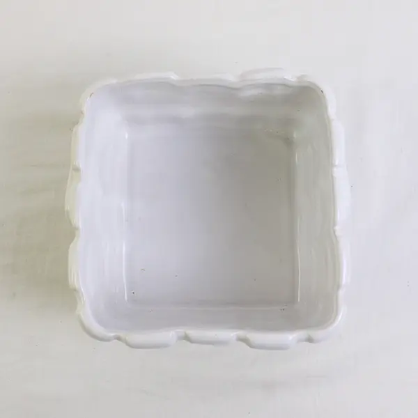 A Teleflora Flora Gift Ceramic White Woven Basket Square Decorative Vase 3.75"