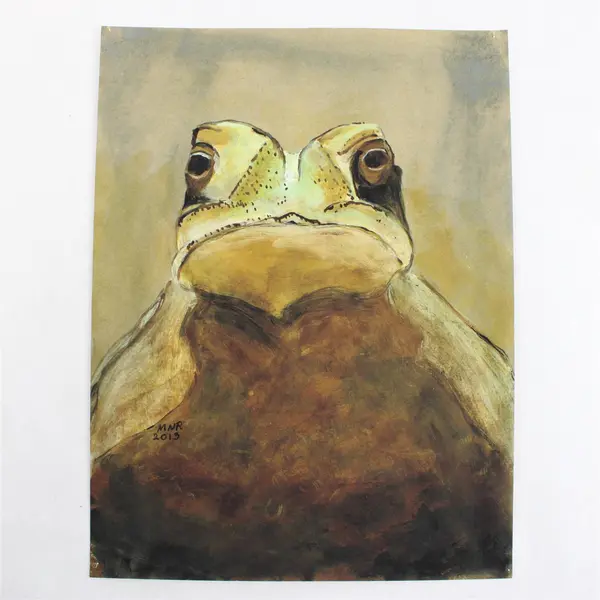 Mary Rash Thick Print Green Frog Painting Signed 2013 11.7"x8.7"