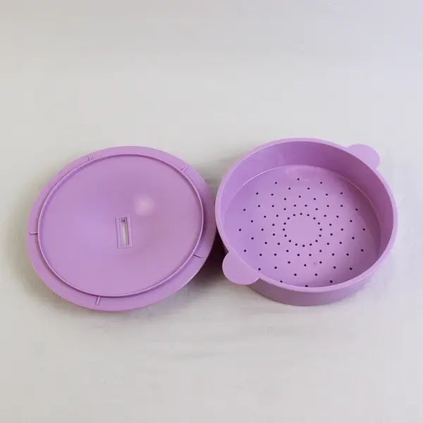 Tupperware Purple Plastic 2 Of 3 Piece Set Of Round Microwave Steamer