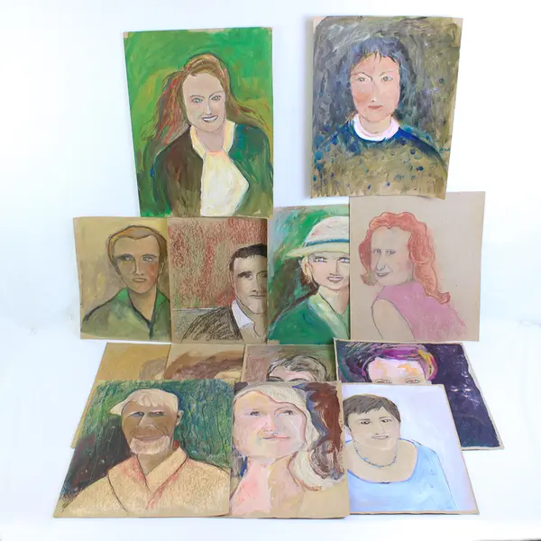 Lot of 13 Mary Rash Original Soft Pastels Chalk Portraits Various Sizes