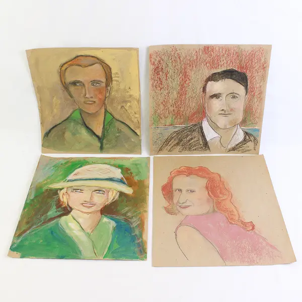 Lot of 13 Mary Rash Original Soft Pastels Chalk Portraits Various Sizes