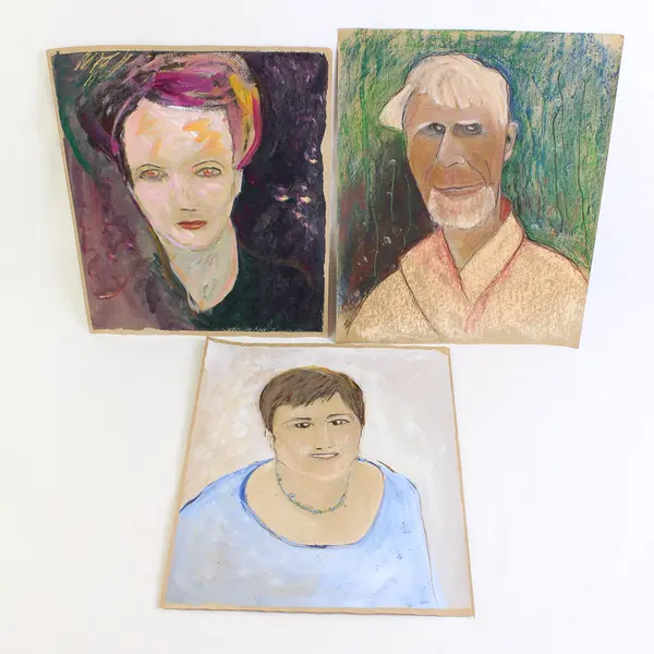 Lot of 13 Mary Rash Original Soft Pastels Chalk Portraits Various Sizes