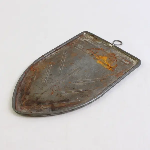 Vintage Metal Iron Rest Shield Shape w/Hanging Hook, Rustic