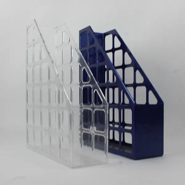 Lot of 2 Newell Office Stackable Book & Magazine Holders Blue/Clear