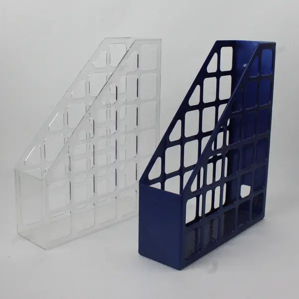 Lot of 2 Newell Office Stackable Book & Magazine Holders Blue/Clear