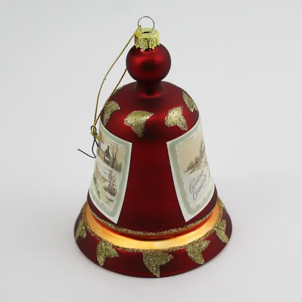 Seasons of Cannon Falls Blown Glass Bell Christmas Ornament Red 5.5"