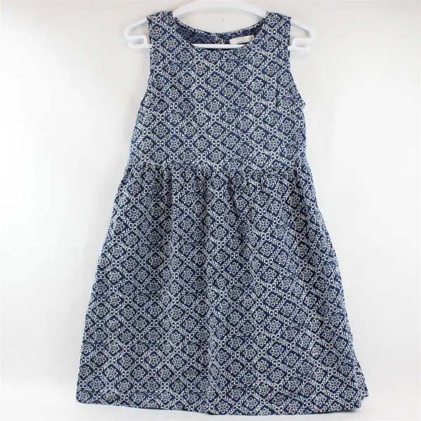 Bibico Women's XL Blue/White Geometric Pattern 100% Cotton Sleeveless Dress