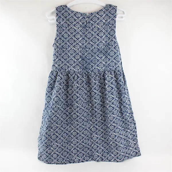 Bibico Women's XL Blue/White Geometric Pattern 100% Cotton Sleeveless Dress