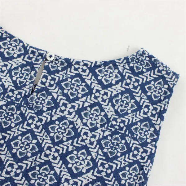 Bibico Women's XL Blue/White Geometric Pattern 100% Cotton Sleeveless Dress