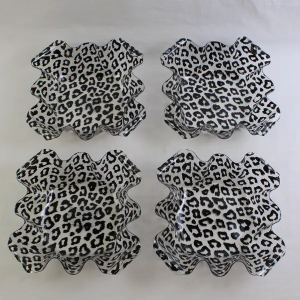 Lot Of 4 Matching Clear Plastic Leopard Print Square Tortilla Bowls