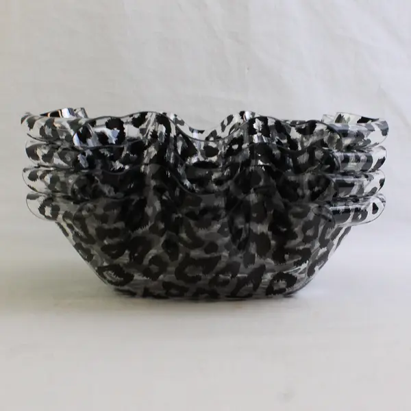 Lot Of 4 Matching Clear Plastic Leopard Print Square Tortilla Bowls