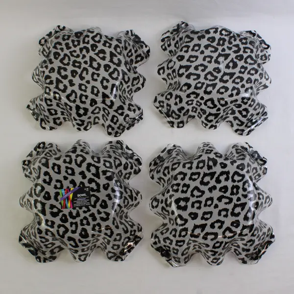 Lot Of 4 Matching Clear Plastic Leopard Print Square Tortilla Bowls