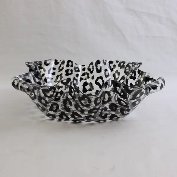 Lot Of 4 Matching Clear Plastic Leopard Print Square Tortilla Bowls