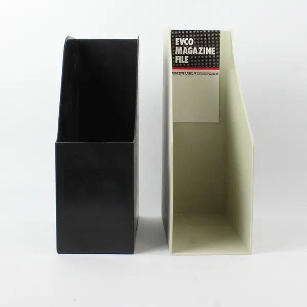 Lot of 2 Magazine File Organizers Beige & Black Stackable Desktop Office