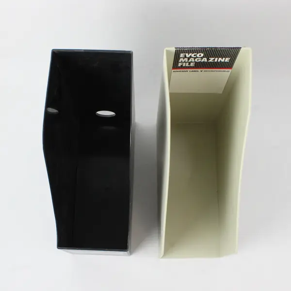 Lot of 2 Magazine File Organizers Beige & Black Stackable Desktop Office