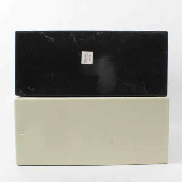 Lot of 2 Magazine File Organizers Beige & Black Stackable Desktop Office