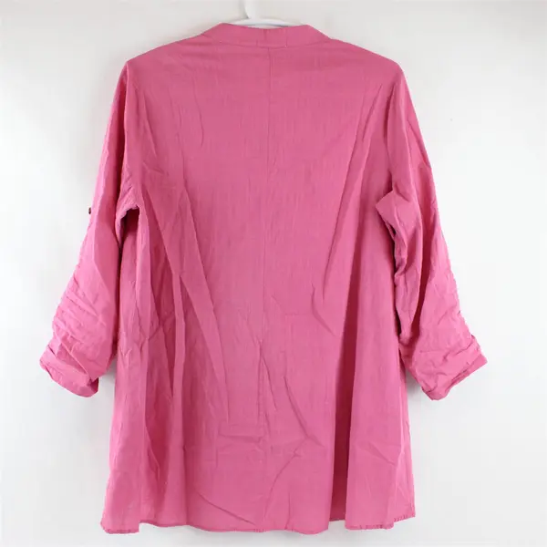 Cellabie Women's XL Pink Oversized Button Up Cotton Blend Tunic Shirt