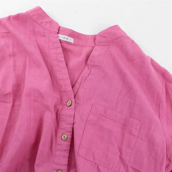Cellabie Women's XL Pink Oversized Button Up Cotton Blend Tunic Shirt