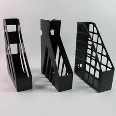 Lot of 3 Black Plastic Magazine File Organizers Office Storage