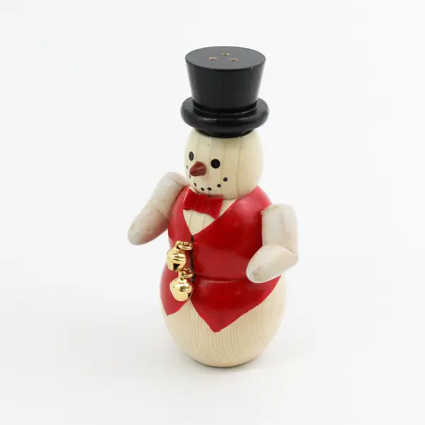 Set Of Wood Snowmen Wearing Vests Bowties And Top Hats Salt And Pepper Shakers