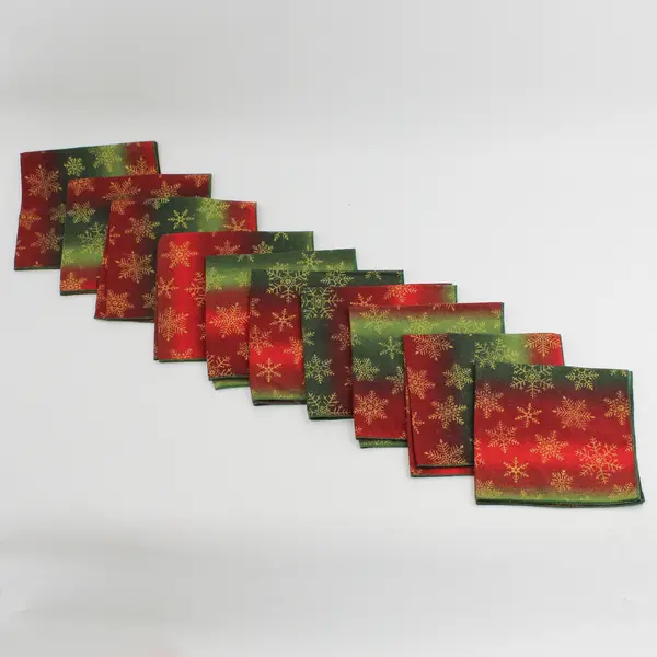 10 Red And Green Cloth Christmas Table Napkins With Gold Snowflakes  14" x 14"