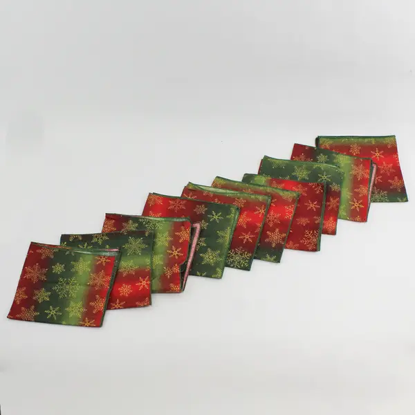 10 Red And Green Cloth Christmas Table Napkins With Gold Snowflakes  14" x 14"