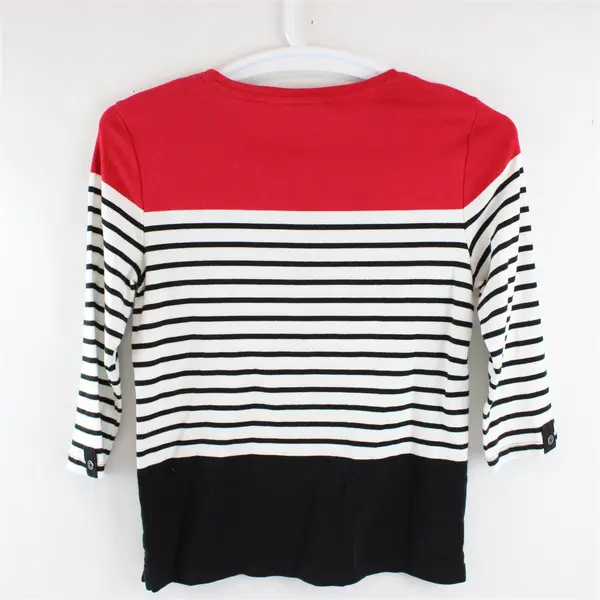 Karen Scott Sport Women's M Red, Black, Striped 1/2 Sleeve 100% Cotton Blouse