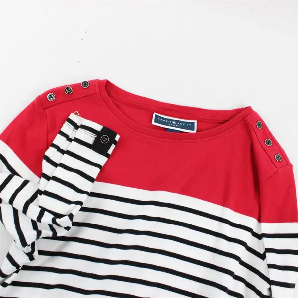 Karen Scott Sport Women's M Red, Black, Striped 1/2 Sleeve 100% Cotton Blouse