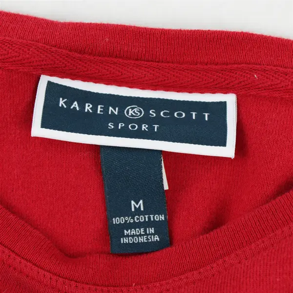 Karen Scott Sport Women's M Red, Black, Striped 1/2 Sleeve 100% Cotton Blouse