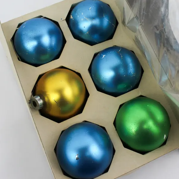 Set of 6 Vintage Glass Ball Ornaments