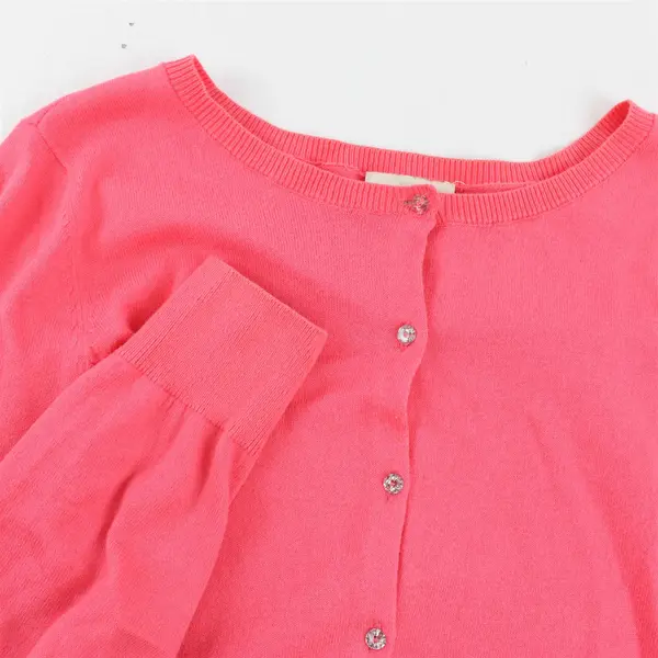 Loft Ann Taylor Women's M  Barbie Pink Rhinestone Button-Up Cardigan Sweater