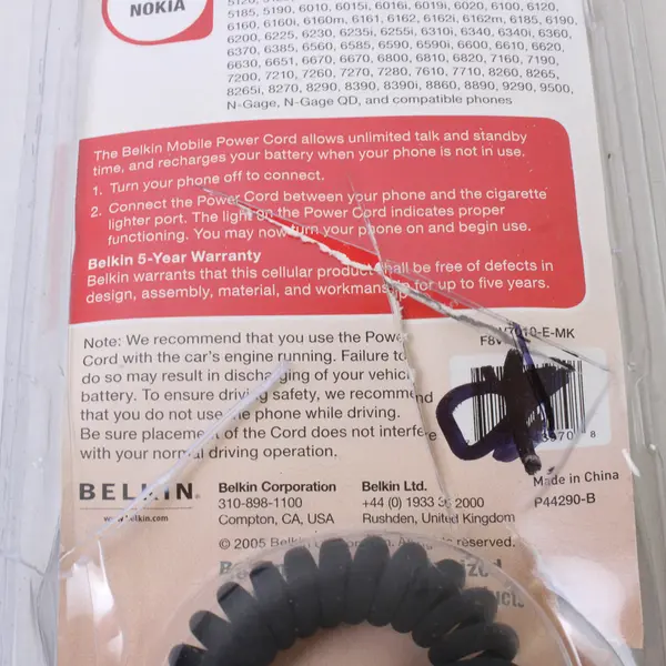 Belkin Mobile Power Cord for Nokia Phones - Open Box, New