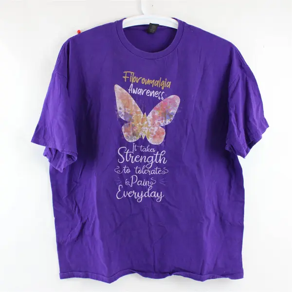 Gildan Heavy Cotton Adult 2XL Purple Graphic Fibromyalgia Awareness T Shirt