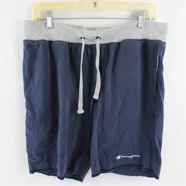 Champion Men's L Blue/Gray 100% Cotton Drawstring Contrast Color Waist Shorts