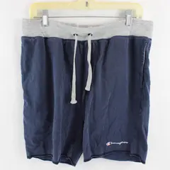 Champion Men's L Blue/Gray 100% Cotton Drawstring Contrast Color Waist Shorts