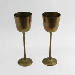 Set of 2 Long Stemmed Solid Brass Goblet Candle Holders 9.5" Tall Made In India
