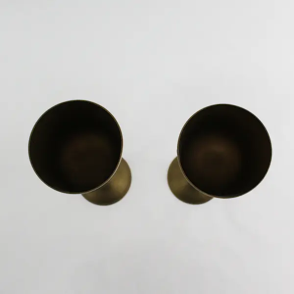 Set of 2 Long Stemmed Solid Brass Goblet Candle Holders 9.5" Tall Made In India