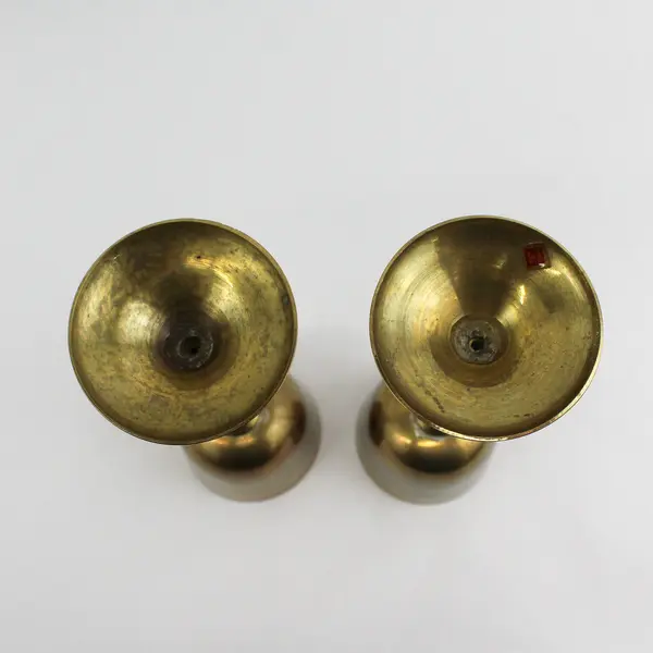 Set of 2 Long Stemmed Solid Brass Goblet Candle Holders 9.5" Tall Made In India