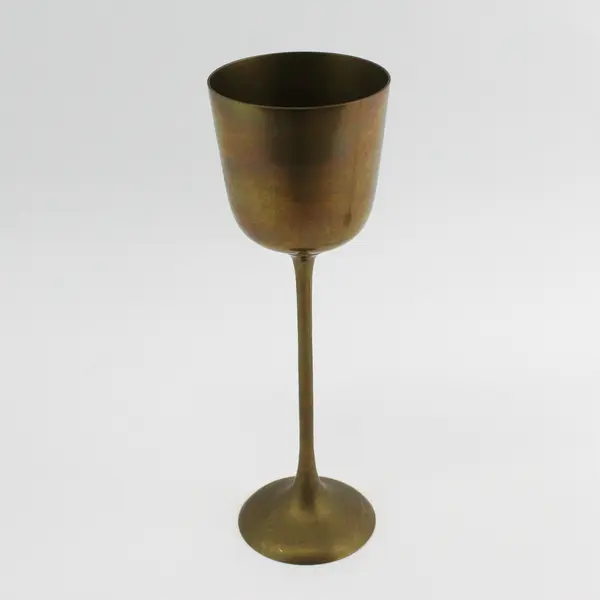 Set of 2 Long Stemmed Solid Brass Goblet Candle Holders 9.5" Tall Made In India