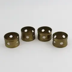 Set of 4 Brass Napkin Rings With Pierced Stars 1.75 Inch Diameter