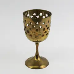 Vintage Brass Goblet Candle  Holder With Pierced Stars 6" Made In India