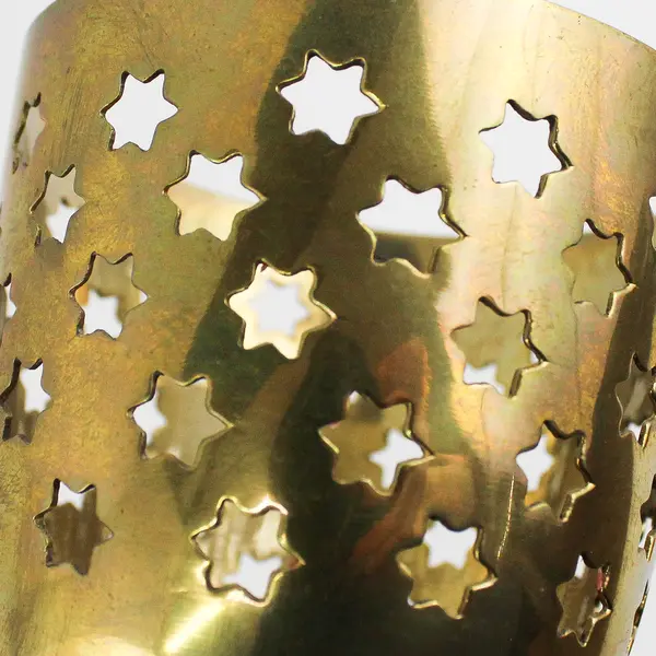 Vintage Brass Goblet Candle  Holder With Pierced Stars 6" Made In India