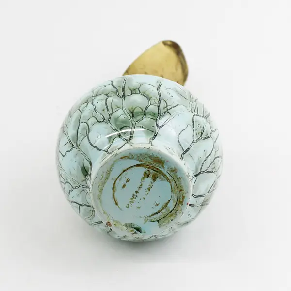 Vtg Delft Holland Brass/Marbled Ceramic Pitcher Vase Hand Painted 8"