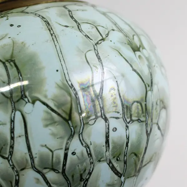 Vtg Delft Holland Brass/Marbled Ceramic Pitcher Vase Hand Painted 8"