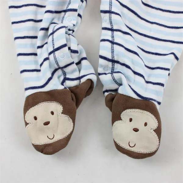 Set of 2 Little Me Baby 9M Blue Striped Footed Bodysuits w/Embroidered Animals